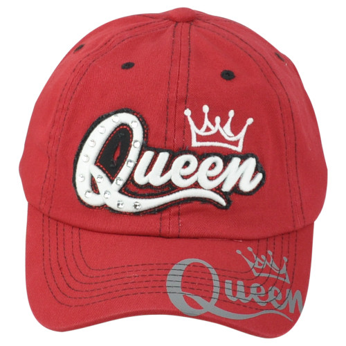 Queen Kingdom Womens Red Bling Distressed Curved Bill Adjustable Cotton Hat Cap
