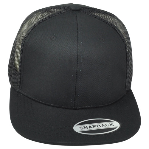 Black Trucker Mesh Adult Snapback Adjustable Blank Plain Color Flat Bill Hat Cap