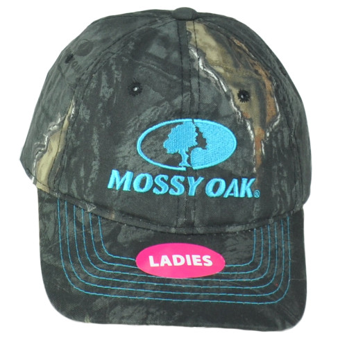 Mossy Oak Ladies Women Black Camouflage Outdoor Teal Logo Adjustable Hat Cap