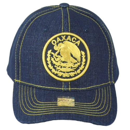 Oaxaca Mexico City Shield Denim Blue Adjustable Curved Bill Gorra Men Hat Cap