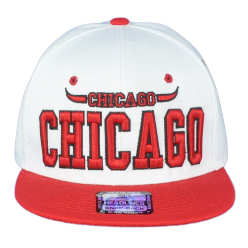 Chicago Illinois Windy City Horns White Red Snapback Adjustable Adults Hat Cap