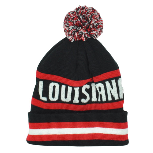 Top Level Lousiana State USA Logo Pom Pom Cuffed Adults Knit Beanie Hat Winter