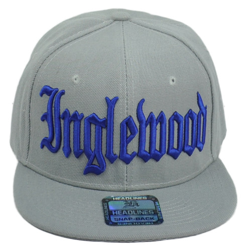 Inglewood City California CA Light Gray Flat Bill Snapback Adjustable Hat Cap