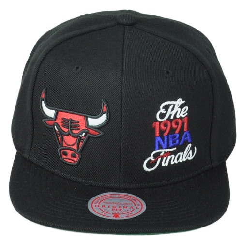 NBA Mitchell Ness Chicago Bulls 1991 Finals Black Snapback Flat Bill Hat Cap