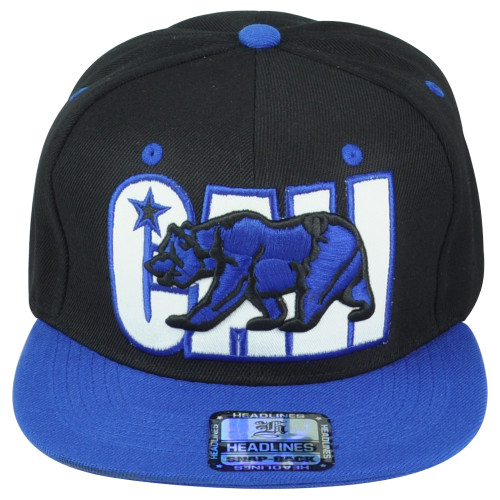 Cali Logo California State Republic 3D Snapback Black Blue Flat Bill Hat Cap