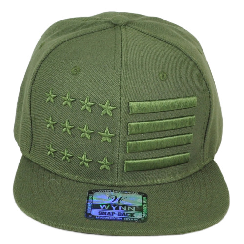 United States USA Flag 3D Block Olive Green American Flat Bill Adult Men Hat Cap