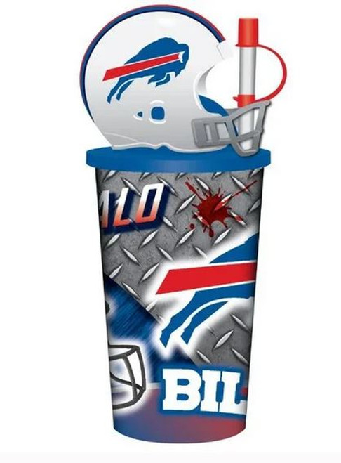 NFL Buffalo Bills Helmet Tumbler Cup Straw 32oz Water Liquid Plastic Sip & Go