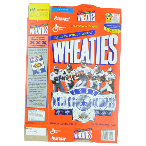 NFL Dallas Cowboys 1995 Super Bowl Champions Wheaties Cereal Box Vintage Collect