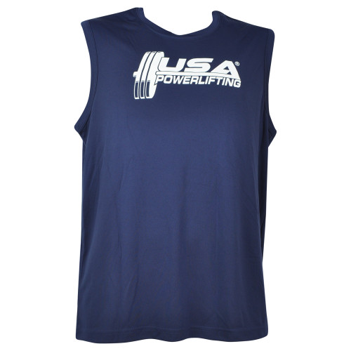 USA Powerlifting Weight Gym Navy No Sleeve Dry Fit Tshirt Tee Adults Mens