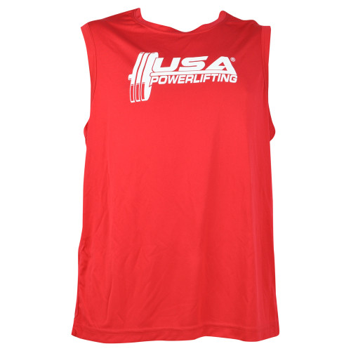 USA Powerlifting Weight Gym Red No Sleeve Dry Fit Tshirt Tee Adults Mens