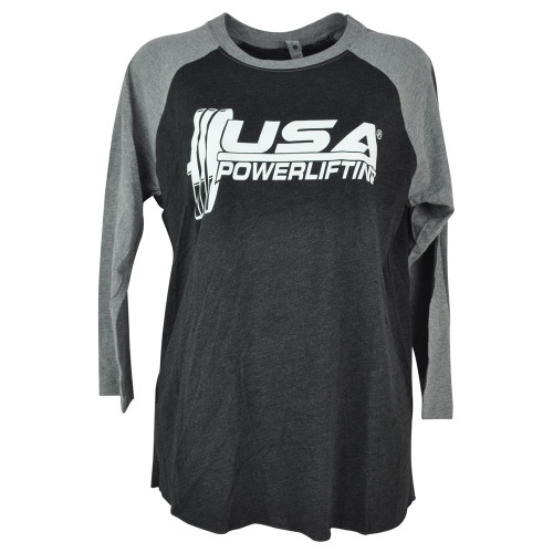 USA Powerlifting Weight Gym Mid Sleeve Black Gray Womens Ladies Tshirt Tee