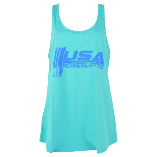 USA Powerlifting Weight Gym Aqua Tank Top No Sleeves Womens Ladies Tshirt