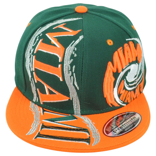 Miami Florida Hurricanes Theme Football Flat Bill Snapback Adults  City Hat Cap