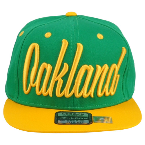 Oakland City California USA Green Yellow Flat Bill Adults Men Snapback Hat Cap