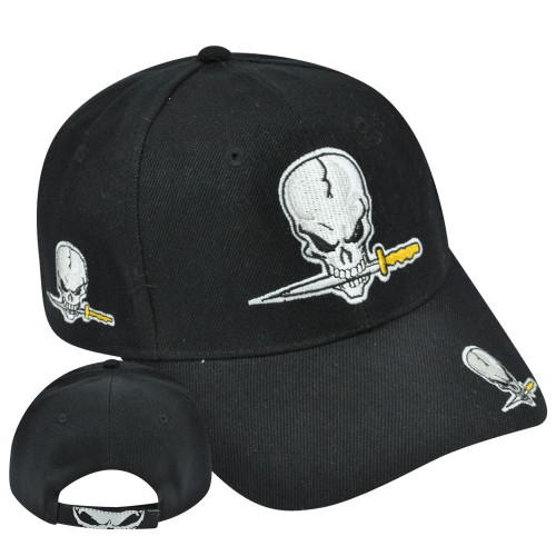 Stoned Bone Skull Pirate Sword Hat Cap Adjustable Acrylic Velcro Curved Bill