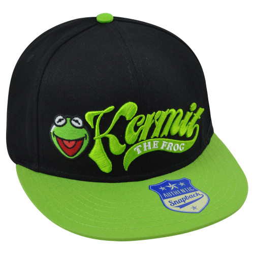 Muppets Disney Kermit Frog Flatbill Adjustable Snapback Two Tone Green Hat Cap