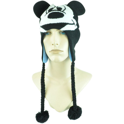 Mickey Mouse Disney Laplander Glitter Peruvian Knit Beanie Ear Flap Fleece Hat