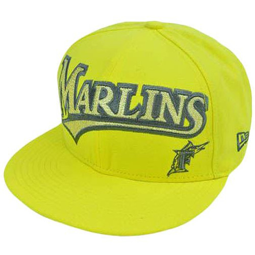 MLB Florida Marlins New Era 59Fifty 5950 Fitted Hat Cap Yellow On Field 7 1/4