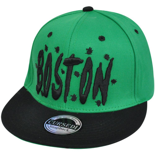 Boston Horror Script Flat Bill Snapback Massachusetts City Green Hat Cap Town