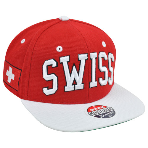 Zephyr Swiss Country Flag Super Star Adjustable Snap Back Two Tone Red Hat Cap