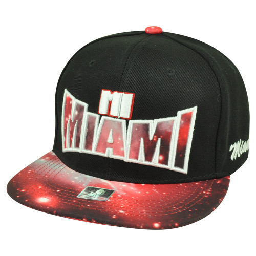 Miami MIA Florida Galactic Sublimated Galaxy Flat Bill Snapback Black Hat Cap