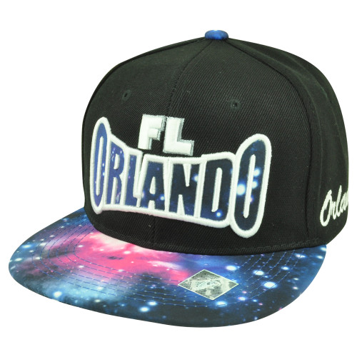 Orlando Florida Galactic Sublimated Galaxy Flat Bill Snapback Black Hat Cap