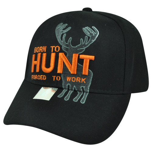 Born Hunt Forced to Work Black Buck Deer Velcro Outdoors Sport Hunting Hat Cap