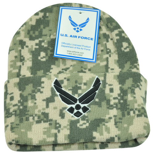United States Air Force US Military Cuffed Logo Digital Camo Beanie Knit Toque