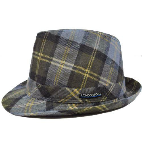 Authentic London Fog Blue Khaki Brown Plaid Small Medium Fedora Gangster Hat