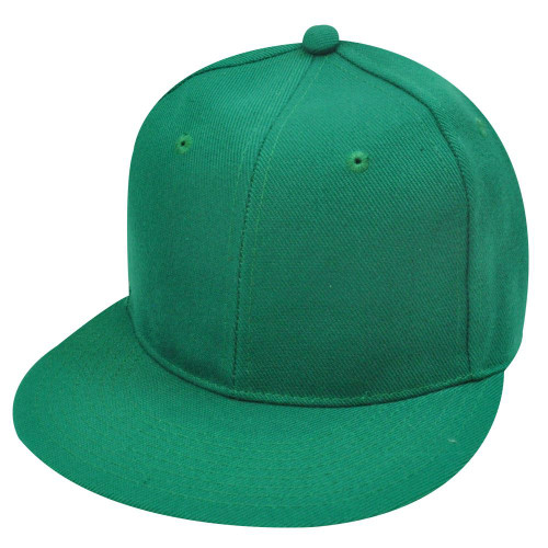 BLANK PLAIN SOLID GREEN FLAT BILL FITTED SMALL HAT CAP