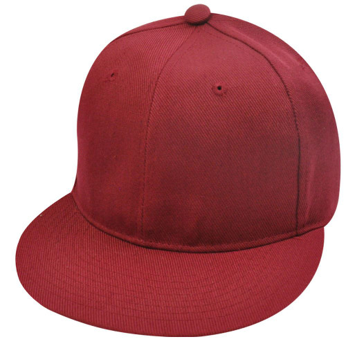 BLANK PLAIN SOLID MAROON FLAT BILL FITTED HAT CAP SMALL