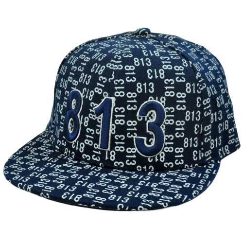 TAMPA 813 NAVY WHITE FLAT BILL FITTED CAP HAT LARGE