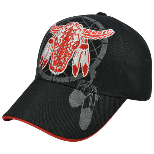 Native Pride Bull Indian Feathers Shadow Dream Catcher Construct Velcro Hat Cap