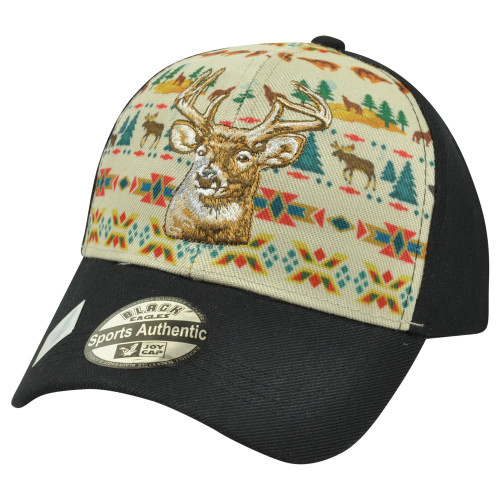 Deer Hunting Hunt Outdoors Native Pattern Velcro Hat Cap Nature Black Animal