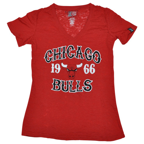 NBA Unk Chicago Bulls Women Ladies Burnout Rhinestone VNeck Tshirt Tee