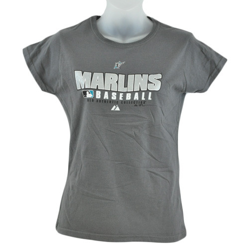 MLB Florida Miami Marlins Gray Women Ladies Sport T Shirt Tee Licensed Adult
