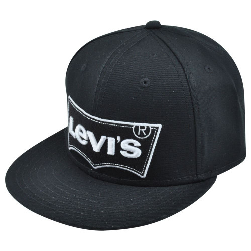 Levi's LEVIS Brand Name Denim Jeans Solid Black Logo Flat Bill Snapback Hat Cap