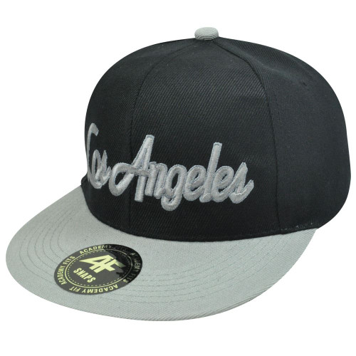 HAT CAP GORRA LA LOS ANGELES SNAPBACK ACADEMY FITS FLAT BILL BLACK GRAY SNAP