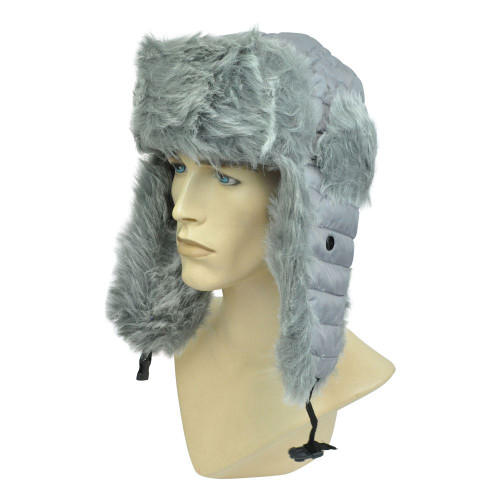 Bomber Aviator Bubbly Trooper Ski Gray Faux Fur Ear Lap Winter Hat Blank Cold