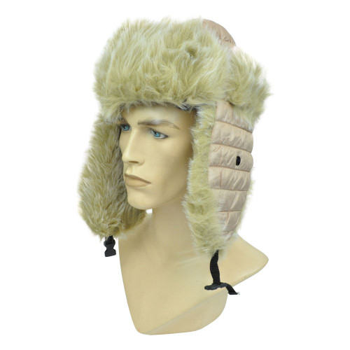 Khaki Solid Faux Fur Bomber Bubbly Aviator Trooper Ear Flap Hat Cap Winter Blank