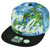 Cali California Hawaiian Floral Crown Black Flat Hat Cap Snapback Satin Ocean