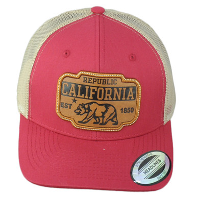 USA 1850 Burgundy Beige Adjustable Patch Mesh Trucker Hat Cap