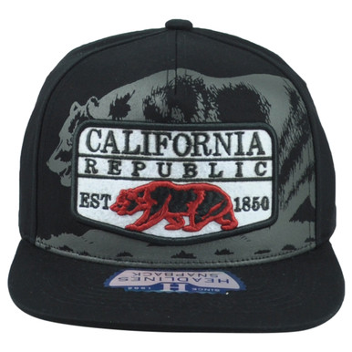 Republic California Cali USA Est 1850 Flat Bill Adults Black