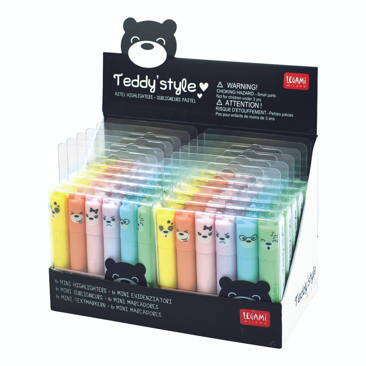 TEDDY' S STYLE - SET OF 6 MINI PASTEL HIGHLIGHTERS - DISPLAY 12 PCS - Pen  Paper Gift