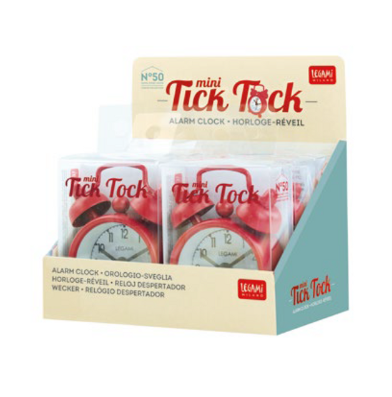 MINI TICK TOCK ALARM CLOCK - RED - DISPLAY 6 PCS