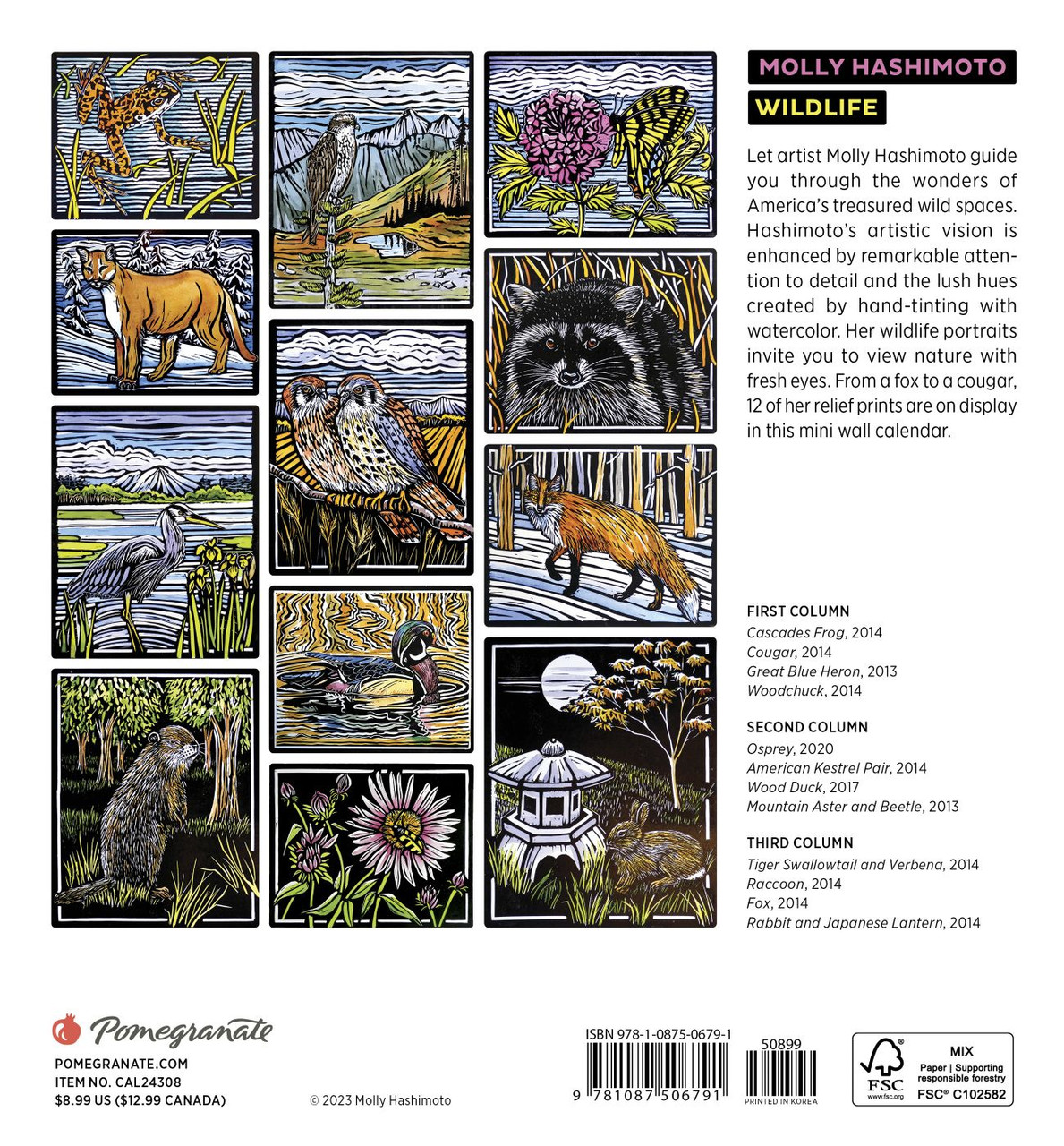 Molly Hashimoto Wildlife 2024 Mini Wall Calendar Pen Paper Gift