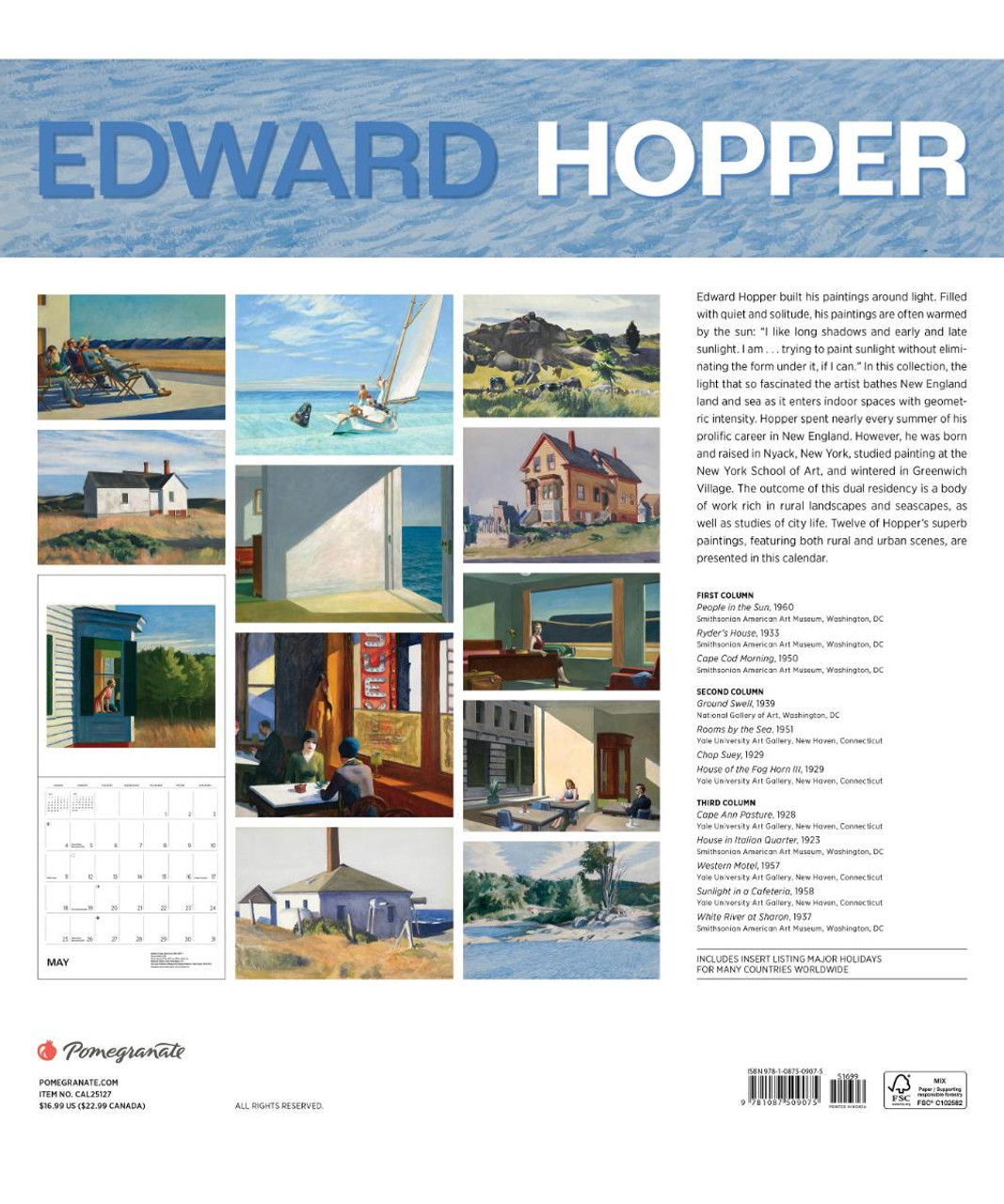 Edward Hopper 2025 Wall Calendar Pen Paper Gift