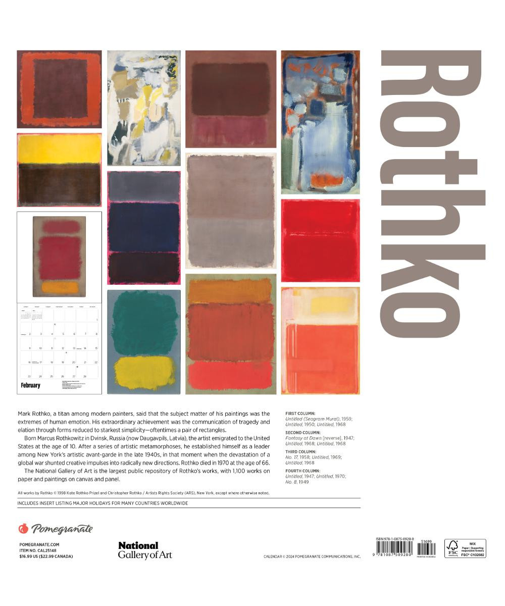 Rothko 2025 Wall Calendar Pen Paper Gift
