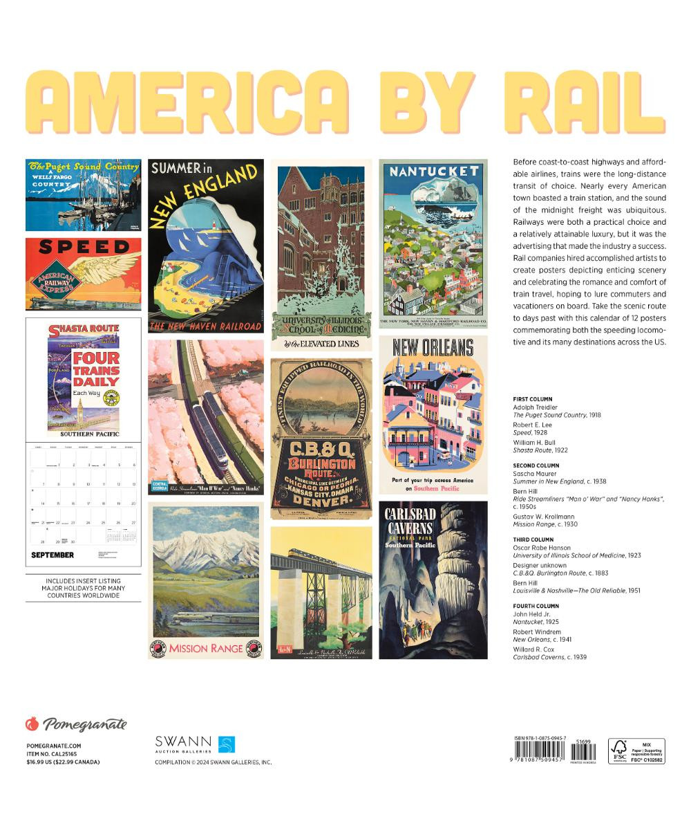 America by Rail 2025 Wall Calendar Pen Paper Gift