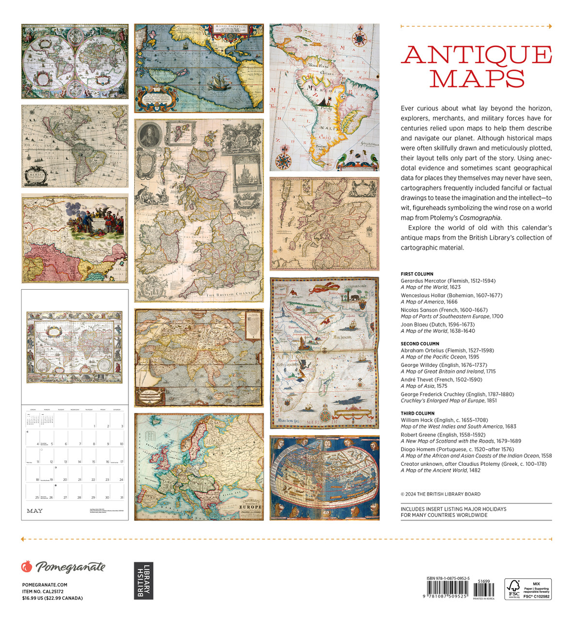 Antique Maps 2025 Wall Calendar Pen Paper Gift